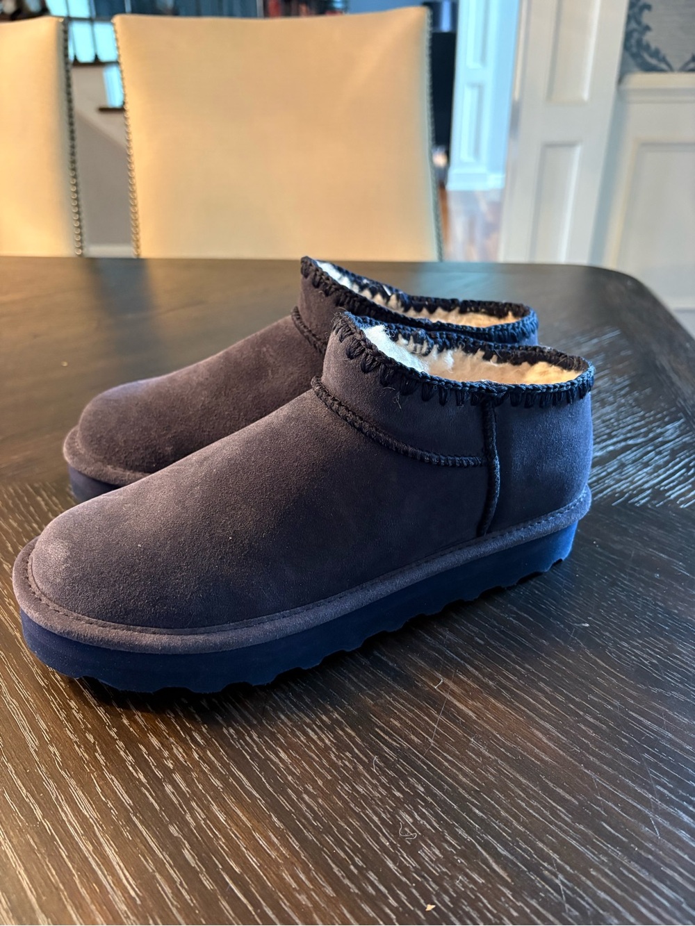 NWT BEARPAW Super Shorty Navy Suede Shearling Ankle Boots Women’s 10.5